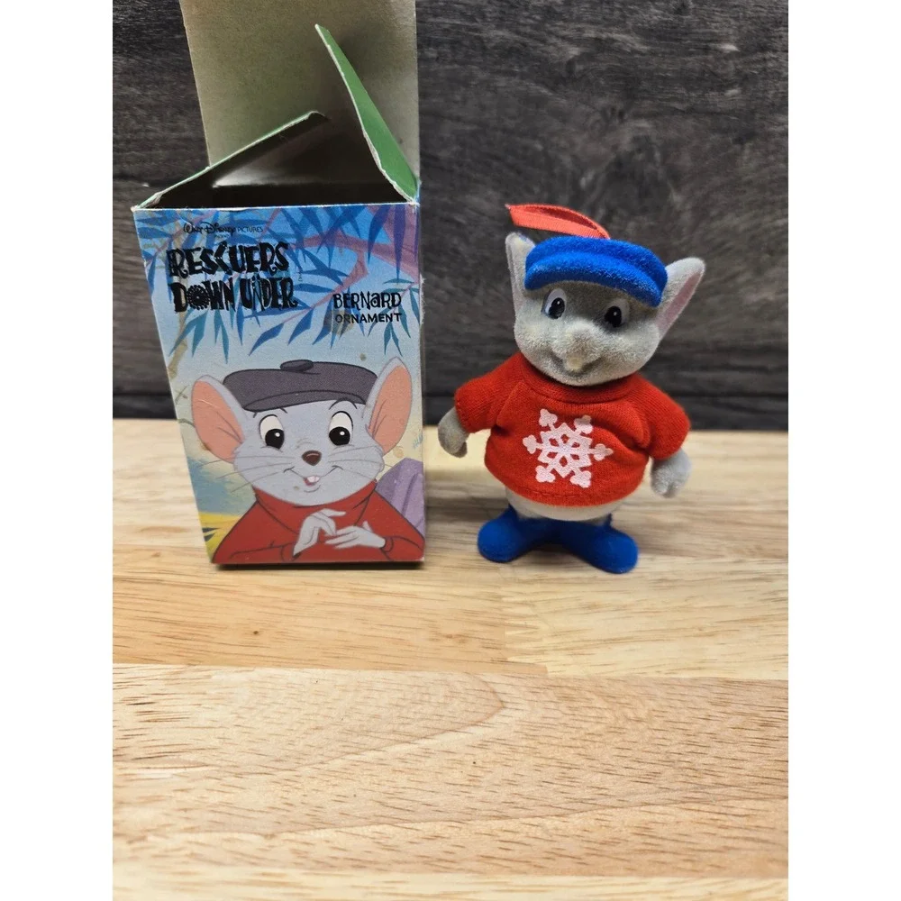 Vintage Disney Rescuers Down Under Bernard Flocked Ornament with Box 1990s